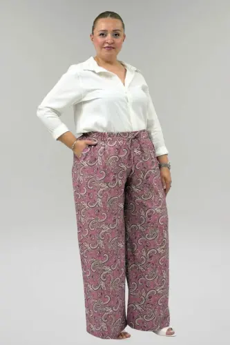 69013 Большого размера брюки Modazone с эластичным поясом, карманами и широкими штанинами - Этнический узор Пудра - BÜYÜKBEDENIZ (1)
