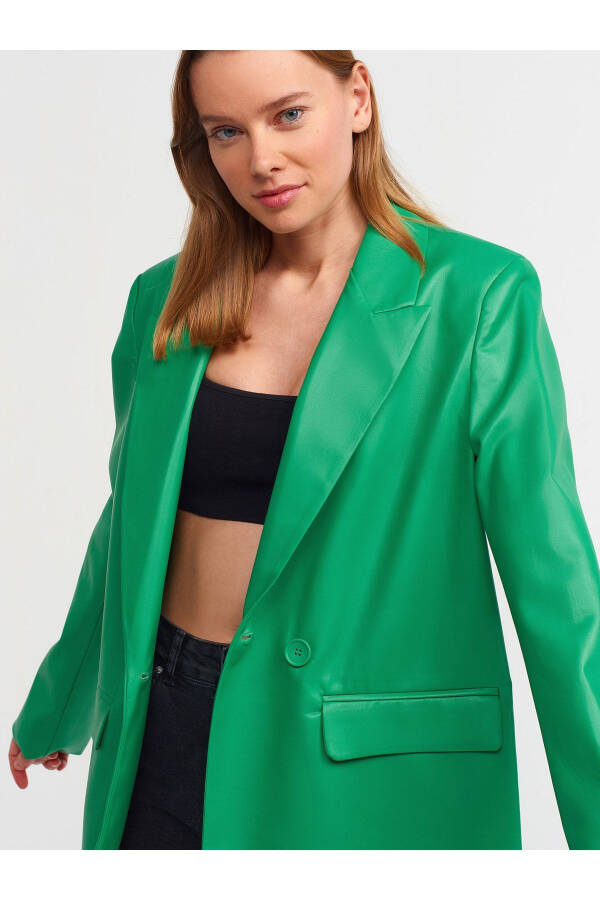 6939 Faux Leather Jacket - Green - 4