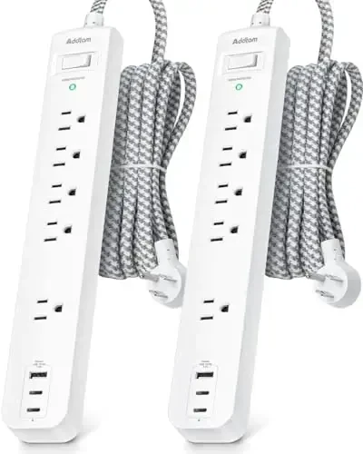 6Ft Power Strip Surge Protector, Flat Extension Cord - Outlet Extender with 2 USB C 5 Wildely AC Outlets, Flat Plug, Desktop Charging Station for College Dorm Room Essentials, White - 1