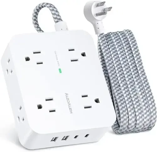 6Ft Surge Protector Power Strip with USB C, HANYCONY Extension Cord with 8 Outlets(2.2 IN) 4 USB Ports(2 USB C), Flat Plug, Wall Mount, 3 Side Outlet Extender for Home Dorm Room Essentials, ETL Listed - HANYCONY