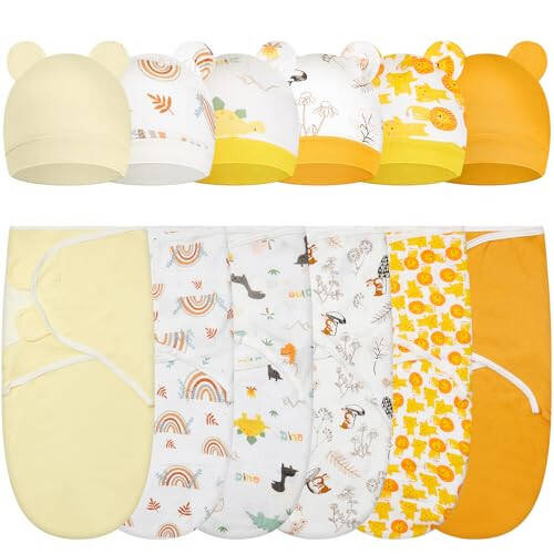 Ramede 6 Pack Baby Swaddle Blanket with Hats Sleep Swaddle for 0-3 Months Newborn Sacks Soft Cotton Wearable for Boy Girl - 31