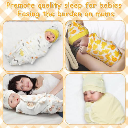 Ramede 6 Pack Baby Swaddle Blanket with Hats Sleep Swaddle for 0-3 Months Newborn Sacks Soft Cotton Wearable for Boy Girl - 29