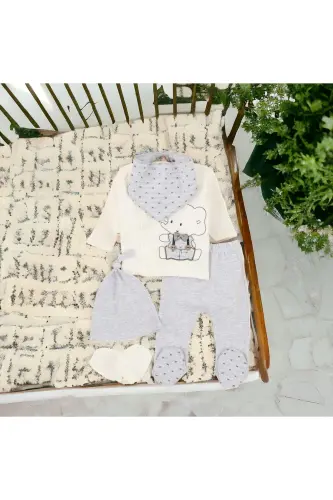 6’LI BEBEK DOĞUM SETİ(HASTANE ÇIKIŞ,ANNE&BEBEK BAKIM OMUZ VE SIRT ÇANTASI,BATTANİYE,ÇORAP VE MENDİL) - SİYAH-GRİ-EKRU - BOMBINOO (1)