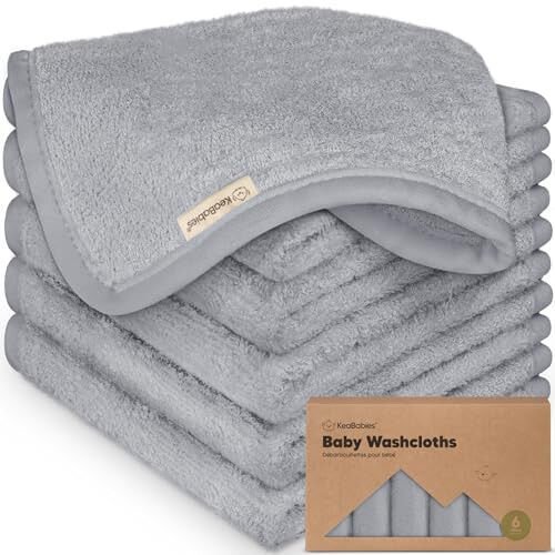 6-Pack Baby Washcloths - Soft Absorbent Viscose from Bamboo Wash Cloths for Babies, Kids, Toddlers, Infant, Newborn Bath Towels, Gentle on Sensitive Skin, 10x10 Reusable Face Towels (Cool Gray) - KeaBabies