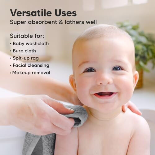 6-Pack Baby Washcloths - Soft Absorbent Viscose from Bamboo Wash Cloths for Babies, Kids, Toddlers, Infant, Newborn Bath Towels, Gentle on Sensitive Skin, 10x10 Reusable Face Towels (Cool Gray) - 6