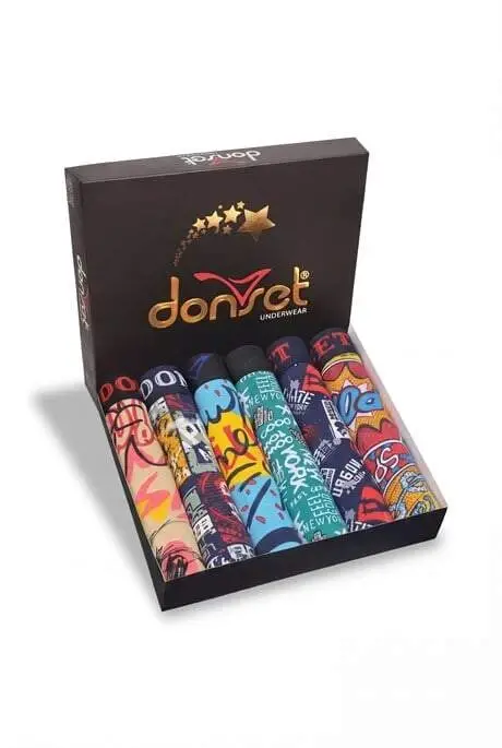6'lı Erkek Desenli Pamuklu Boxer – Premium Özel Hediye Kutulu Damat Bohçası & Çeyizlik Set - 1
