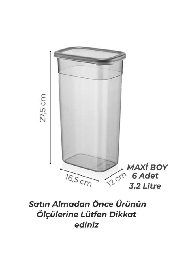 6'lı Mega Boy Etiketli Dikdörtgen Erzak Saklama Kabı Seti 3200ml Çay Şeker Saklama Kabı 3.2 Litre - 5