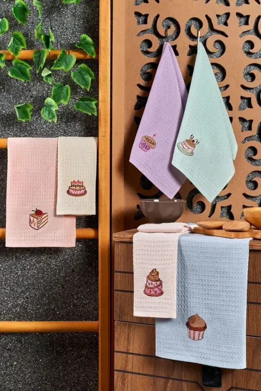 6'li Mutfak Havlusu Pasta Seti 40x60-Pudra - CASNACK