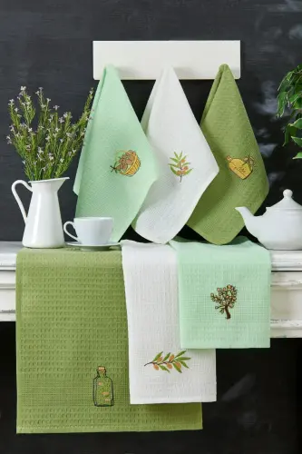 6'lı Mutfak Havlusu Zeytin Seti 40x60 - Yeşil 