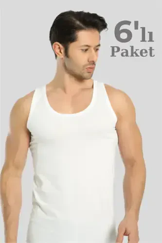 6'lı Paket Beyaz Erkek Atlet %100 Pamuk Penye - 1