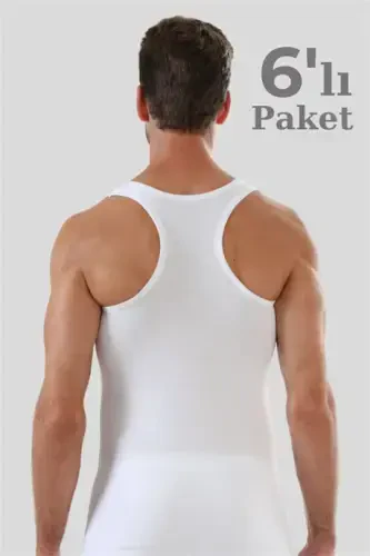6'lı Paket Beyaz Erkek Sporcu Rambo Atlet %100 Pamuk Ribana - 6