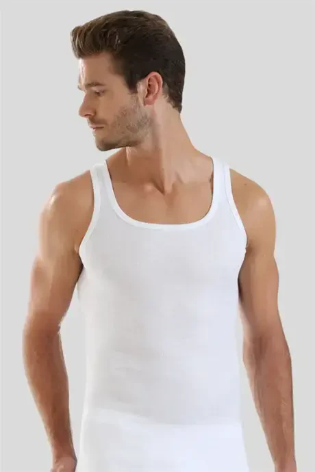 6'lı Paket Beyaz Erkek Sporcu Rambo Atlet %100 Pamuk Ribana - 4