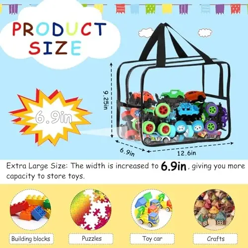 6 Packs Extra Large Toy Storage Bags 12.6×9.25×6.9In with Labels, Reusable Clear PVC Board Game Storage, Travel Waterproof Organizer Bags with Zipper for Building Blocks, Puzzle, Stuffed Animals - 2