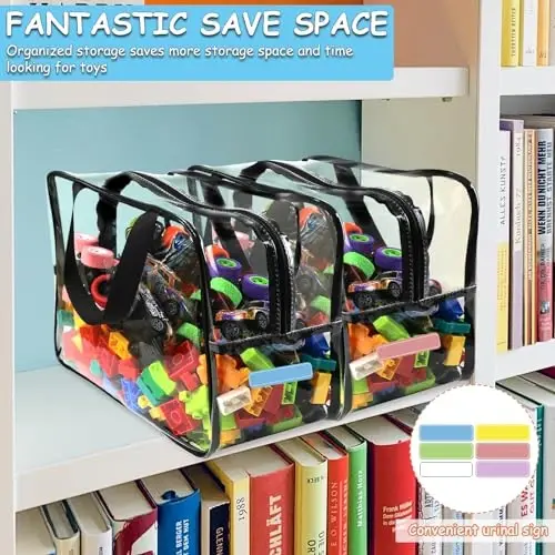 6 Packs Extra Large Toy Storage Bags 12.6×9.25×6.9In with Labels, Reusable Clear PVC Board Game Storage, Travel Waterproof Organizer Bags with Zipper for Building Blocks, Puzzle, Stuffed Animals - 4