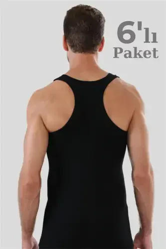 6'lı Paket Erkek Siyah Sporcu Rambo Atlet %100 Pamuk Ribana - 2