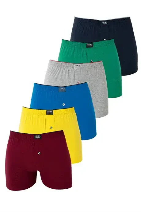 6'lı Paket Karışık Renkli Erkek Penye Havlu Bel Boxer %100 Pamuk - 1