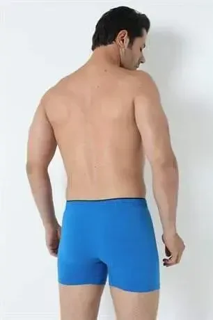 6'lı Paket Mavi Erkek Penye Havlu Bel Boxer %100 Pamuk - 12