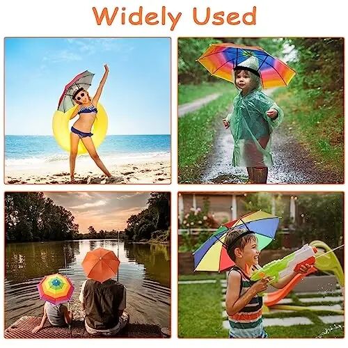 6 Pack Umbrella Hat Rainbow Umbrella Hat for Kids Adult Women, Colorful Umbrella Hat Rainbow Head Umbrella Cap for Sun 20 Inch Diameter Folding Waterproof Elastic Fishing Rain Hats for Outdoor Party Beach Hiking (Red) - 3