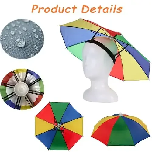 6 Pack Umbrella Hat Rainbow Umbrella Hat for Kids Adult Women, Colorful Umbrella Hat Rainbow Head Umbrella Cap for Sun 20 Inch Diameter Folding Waterproof Elastic Fishing Rain Hats for Outdoor Party Beach Hiking (Red) - 4
