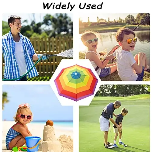 6 Pack Umbrella Hat Rainbow Umbrella Hat for Kids Adult Women, Colorful Umbrella Hat Rainbow Head Umbrella Cap for Sun 20 Inch Diameter Folding Waterproof Elastic Fishing Rain Hats for Outdoor Party Beach Hiking (Red) - 5