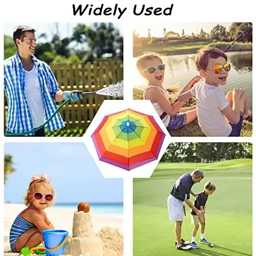 6 Pack Umbrella Hat Rainbow Umbrella Hat for Kids Adult Women, Colorful Umbrella Hat Rainbow Head Umbrella Cap for Sun 20 Inch Diameter Folding Waterproof Elastic Fishing Rain Hats for Outdoor Party Beach Hiking (Red) - 5