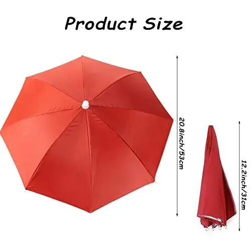 6 Pack Umbrella Hat Rainbow Umbrella Hat for Kids Adult Women, Colorful Umbrella Hat Rainbow Head Umbrella Cap for Sun 20 Inch Diameter Folding Waterproof Elastic Fishing Rain Hats for Outdoor Party Beach Hiking (Red) - 6