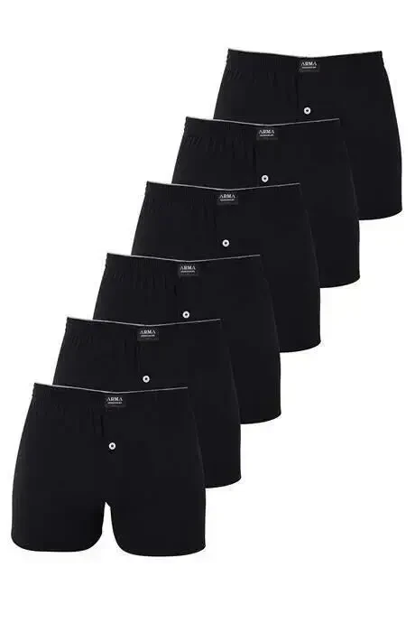 6'lı Paket Siyah Erkek Penye Havlu Bel Boxer %100 Pamuk - 14