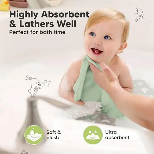 6-Pack Baby Washcloths - Soft Absorbent Viscose from Bamboo Wash Cloths for Babies, Kids, Toddlers, Infant, Newborn Bath Towels, Gentle on Sensitive Skin, 10x10 Reusable Face Towels (Pistachio) - 3