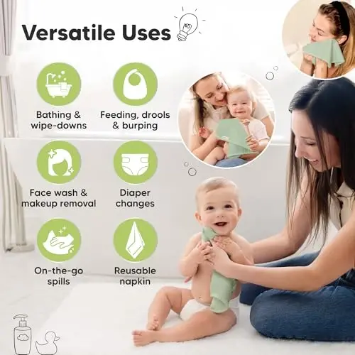 6-Pack Baby Washcloths - Soft Absorbent Viscose from Bamboo Wash Cloths for Babies, Kids, Toddlers, Infant, Newborn Bath Towels, Gentle on Sensitive Skin, 10x10 Reusable Face Towels (Pistachio) - 6
