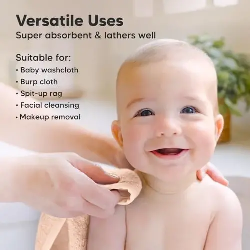 6-Pack Soft Baby Washcloths, Viscose from Bamboo - Kids, Newborn Bath Towels, Infant Shower, Toddler Reusable Face Towel, Gentle on Skin, Face Wash Cloths for Babies, 10x10 (Peachy) - 6