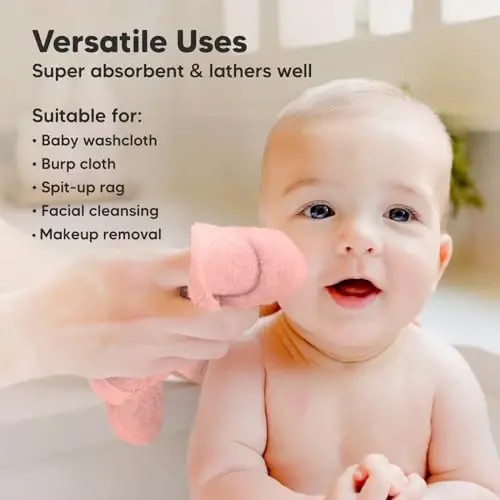 6'lı Paket Yumuşak Bebek Yıkama Bezleri, Bambu Viskon - Çocuklar, Yeni Doğan Banyo Havluları, Bebek Duşu, Küçük Çocuk Yeniden Kullanılabilir Yüz Havlusu, Cilde Nazik, Bebekler için Yüz Yıkama Bezleri, 10x10 (Allık Pembe) - 6