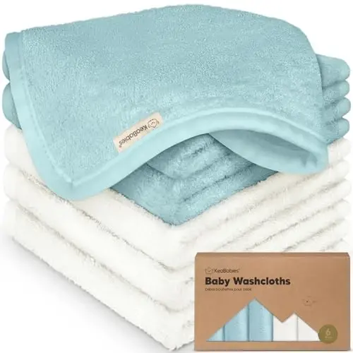 6-Pack Baby Washcloths - Soft Absorbent Viscose from Bamboo Wash Cloths for Babies, Kids, Toddlers, Infant, Newborn Bath Towels, Gentle on Sensitive Skin, 10x10 Reusable Face Towels (White/Sky) - 1