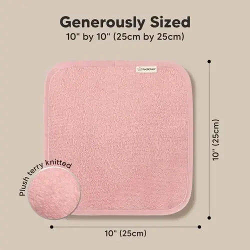 6-Pack Soft Baby Washcloths, Viscose from Bamboo - Kids, Newborn Bath Towels, Infant Shower, Toddler Reusable Face Towel, Gentle on Skin, Face Wash Cloths for Babies, 10x10 (Rosy) - 4