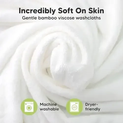 6-Pack Soft Baby Washcloths, Viscose from Bamboo - Kids, Newborn Bath Towels, Infant Shower, Toddler Reusable Face Towel, Gentle on Skin, Face Wash Cloths for Babies, 10x10 (White/Stone) - MODAZONE (1)