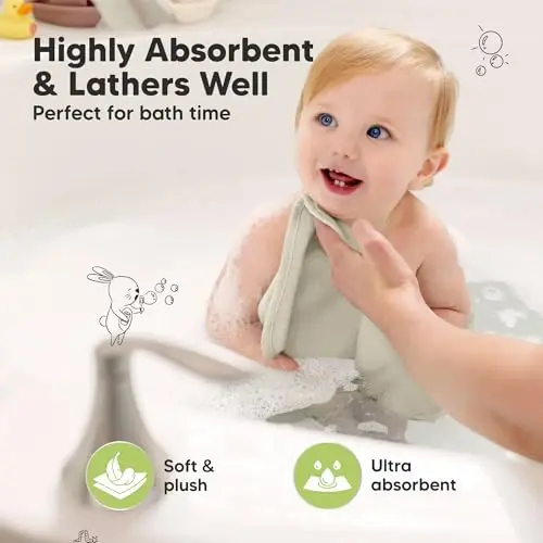 6-Pack Baby Washcloths - Soft Absorbent Viscose from Bamboo Wash Cloths for Babies, Kids, Toddlers, Infant, Newborn Bath Towels, Gentle on Sensitive Skin, 10x10 Reusable Face Towels (Stone) - 3