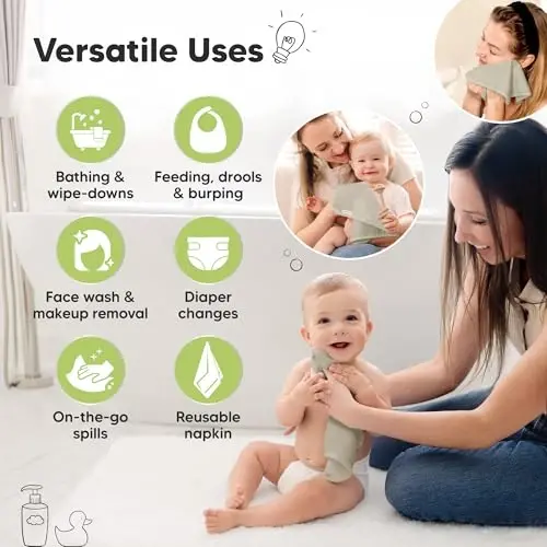 6-Pack Baby Washcloths - Soft Absorbent Viscose from Bamboo Wash Cloths for Babies, Kids, Toddlers, Infant, Newborn Bath Towels, Gentle on Sensitive Skin, 10x10 Reusable Face Towels (Stone) - 6