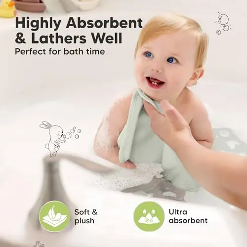 6-Pack Baby Washcloths - Soft Absorbent Viscose from Bamboo Wash Cloths for Babies, Kids, Toddlers, Infant, Newborn Bath Towels, Gentle on Sensitive Skin, 10x10 Reusable Face Towels (Hills) - 3