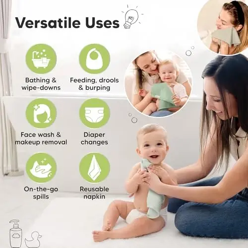 6-Pack Baby Washcloths - Soft Absorbent Viscose from Bamboo Wash Cloths for Babies, Kids, Toddlers, Infant, Newborn Bath Towels, Gentle on Sensitive Skin, 10x10 Reusable Face Towels (Hills) - 6