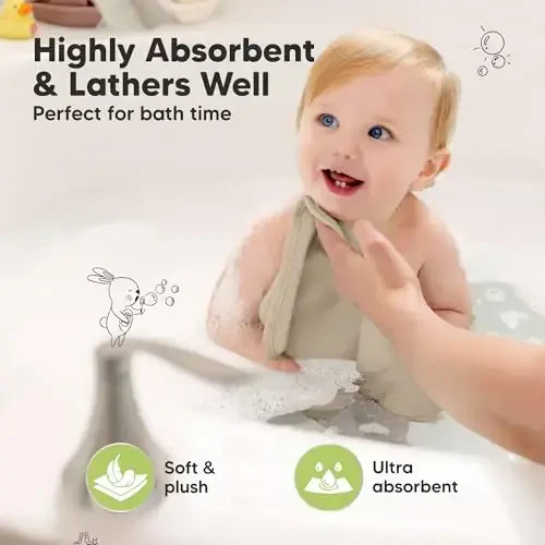 6-Pack Soft Baby Washcloths, Viscose from Bamboo - Kids, Newborn Bath Towels, Infant Shower, Toddler Reusable Face Towel, Gentle on Skin, Face Wash Cloths for Babies, 10x10(Earth Brown) - 3