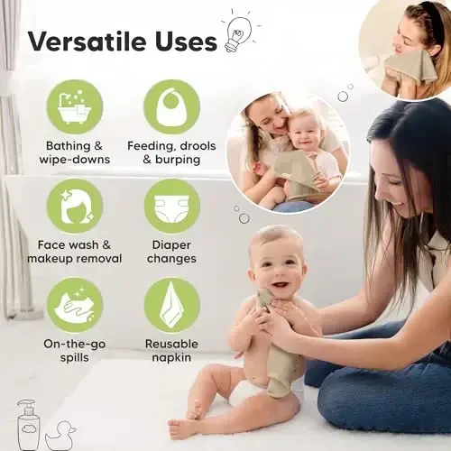 6-Pack Soft Baby Washcloths, Viscose from Bamboo - Kids, Newborn Bath Towels, Infant Shower, Toddler Reusable Face Towel, Gentle on Skin, Face Wash Cloths for Babies, 10x10(Earth Brown) - 6