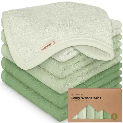 6-Pack Baby Washcloths - Soft Absorbent Viscose from Bamboo Wash Cloths for Babies, Kids, Toddlers, Infant, Newborn Bath Towels, Gentle on Sensitive Skin, 10x10 Reusable Face Towels (Verde) - 1