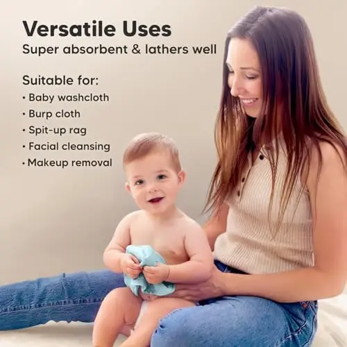 6-Pack Baby Washcloths - Soft Absorbent Viscose from Bamboo Wash Cloths for Babies, Kids, Toddlers, Infant, Newborn Bath Towels, Gentle on Sensitive Skin, 10x10 Reusable Face Towels (Sky) - 6