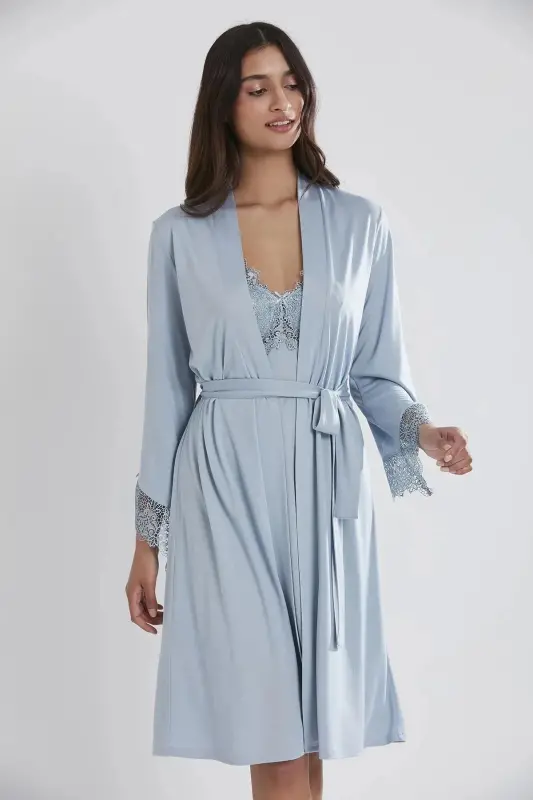 6'lı Penye Gecelik Sabahlık Takım Çeyiz Seti 5040 - Mist-Yeşil - 2