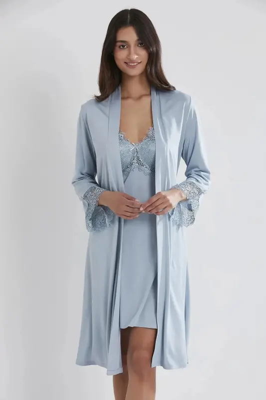 6'lı Penye Gecelik Sabahlık Takım Çeyiz Seti 5040 - Mist-Yeşil - PIERRE CARDIN