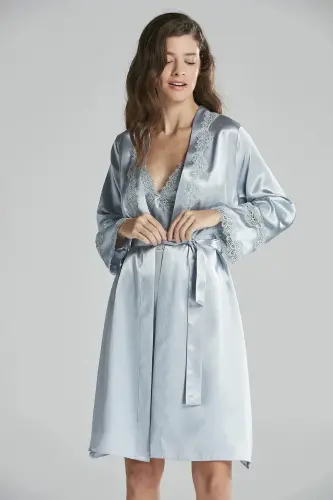 6'lı Saten Gecelik Sabahlık Takım Çeyiz Seti 6965 - Mist - Yeşil - PIERRE CARDIN (1)