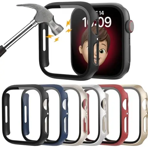 6 Pack Hard PC Case with Tempered Glass Screen Protector 44mm for Apple Watch SE 3/SE(2nd) Series 6/SE/5/4,Rontion Ultra-Thin Scratch Resistant Full Protective Bumper Cover for iWatch 44mm Accessorie - 1