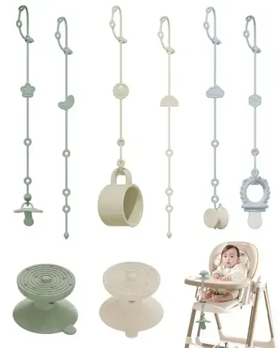 6 Pack Silicone Baby Toy Straps with 2 pcs Suction Cup Bases, Silicone Pacifier Clips Pacifier Holder, Tether Pacifier Clip,Adjustable Toy Holder for Stroller Accessories, Car Seat, Highchair,Crib (A) - 3