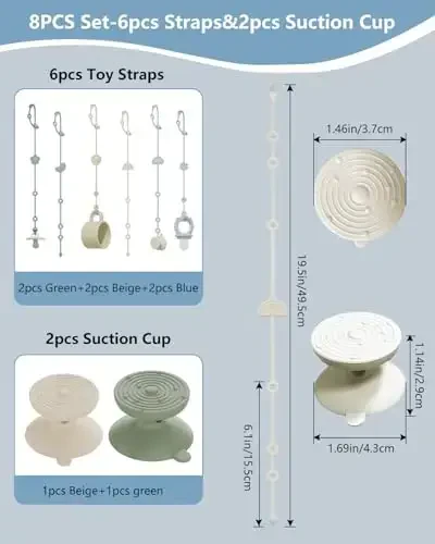 6 Pack Silicone Baby Toy Straps with 2 pcs Suction Cup Bases, Silicone Pacifier Clips Pacifier Holder, Tether Pacifier Clip,Adjustable Toy Holder for Stroller Accessories, Car Seat, Highchair,Crib (A) - 4