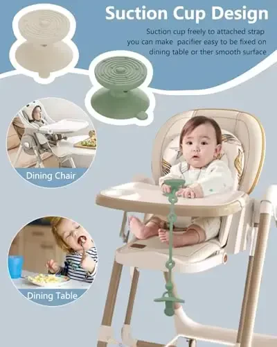 6 Pack Silicone Baby Toy Straps with 2 pcs Suction Cup Bases, Silicone Pacifier Clips Pacifier Holder, Tether Pacifier Clip,Adjustable Toy Holder for Stroller Accessories, Car Seat, Highchair,Crib (A) - 5