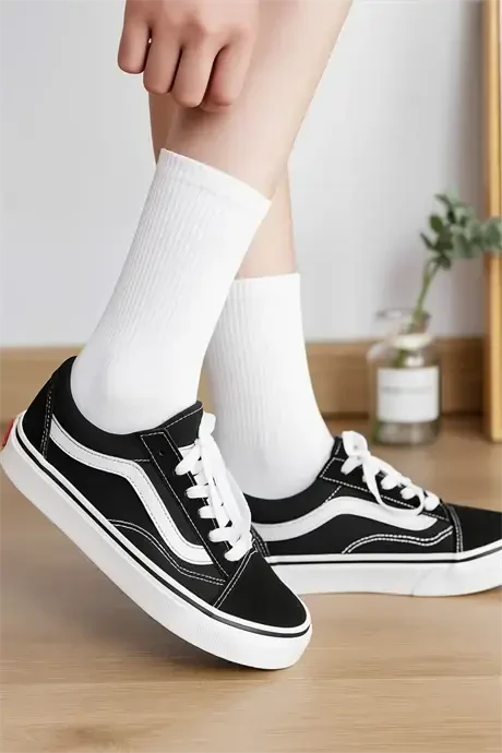 6'lı Unisex Pamuklu Düz Beyaz Tenis Çorap Seti Soket Boy - 4